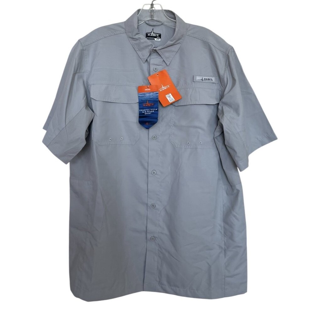 Habit Fishing Outdoor‎ Vented Button Down Shirt Mesh Mens Size Medium Gray